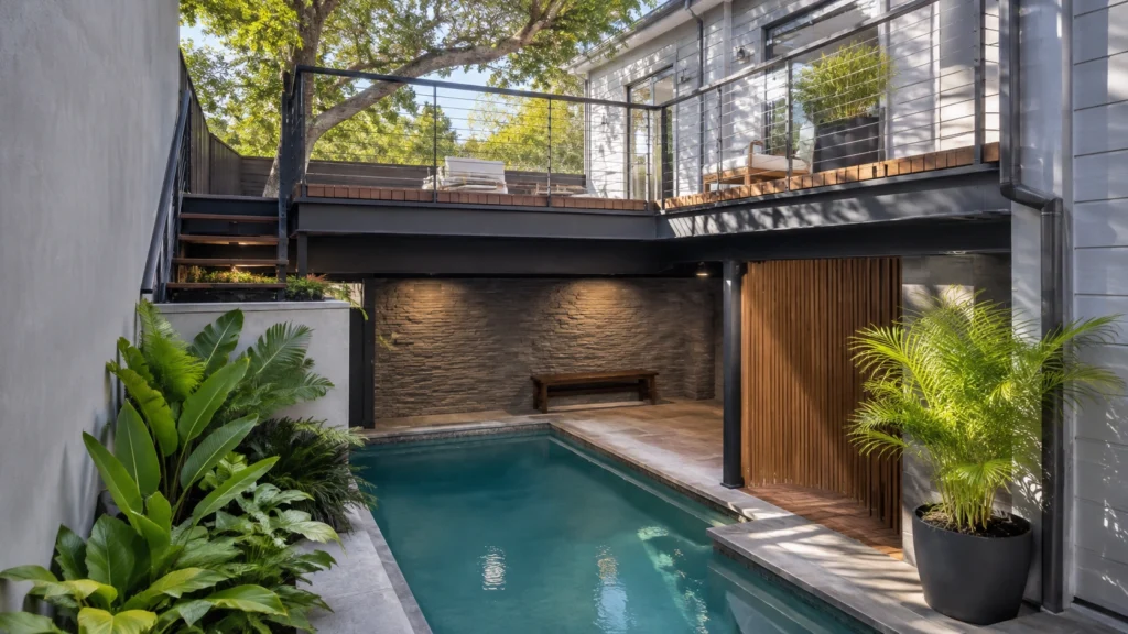 4. Plunge Pool Tucked Beneath a Raised Deck