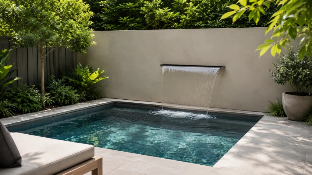 5. Minimalist Plunge Pool With a Single Waterfall Spout
