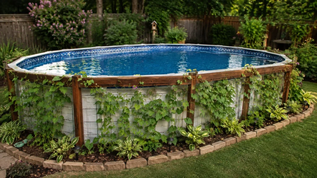 13. Climbing Vine Trellis Attached to the Pool Frame