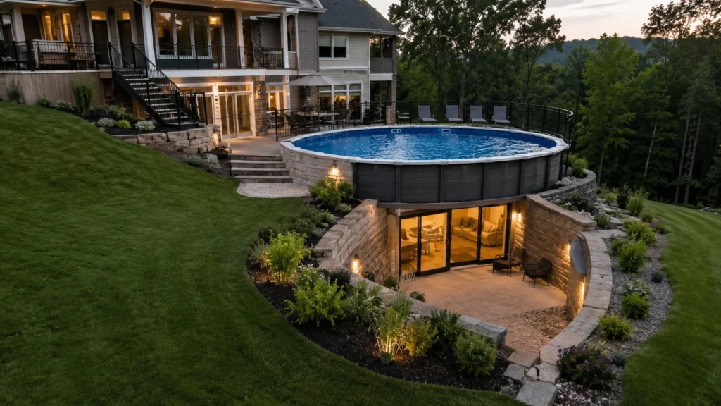 9. Sloped-Yard Sunken Pool With a Walk-Out Lower Level