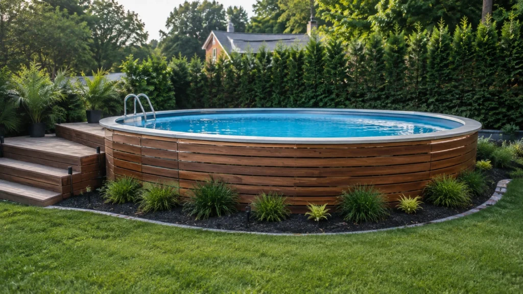 8. Semi-Inground Pool With a Slatted Wood Skirt