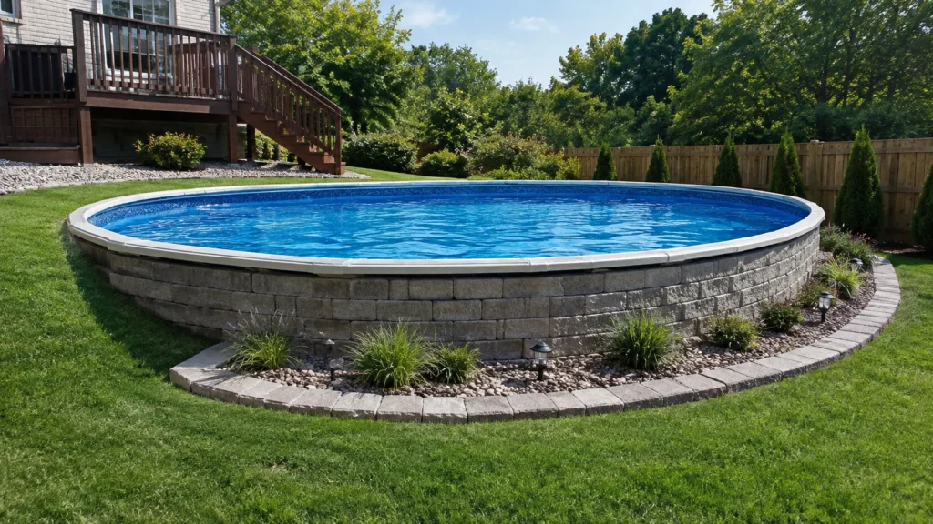 6. Half-Buried Pool With a Retaining Wall Border