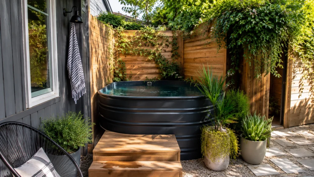 29. Corner Container Pool With a Privacy Screen