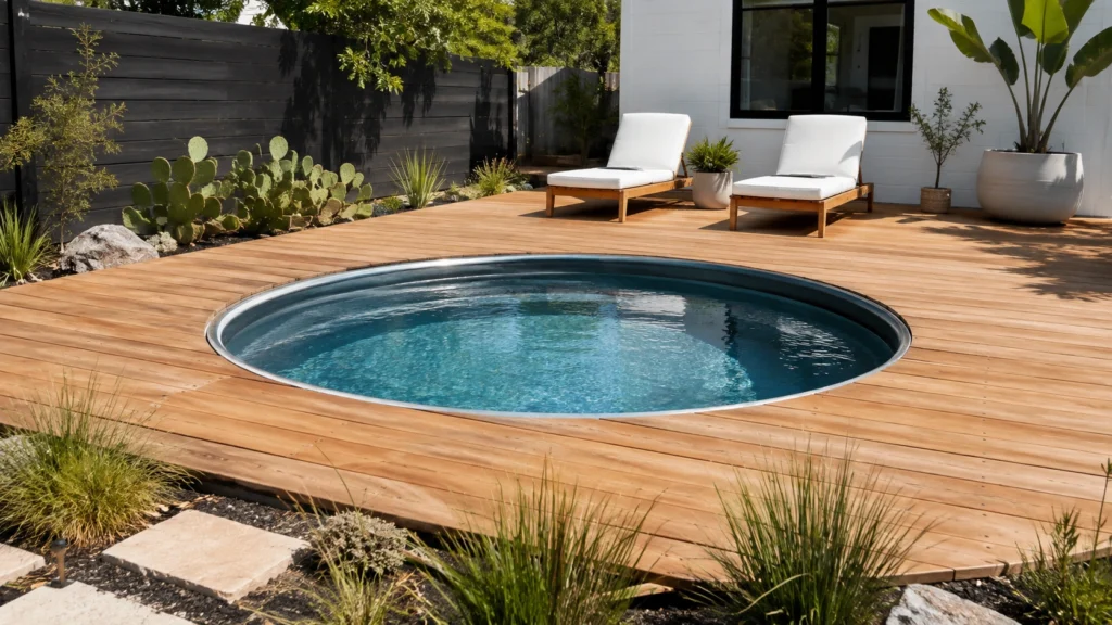 27. Sunken Stock Tank Pool With Deck Flush to the Rim