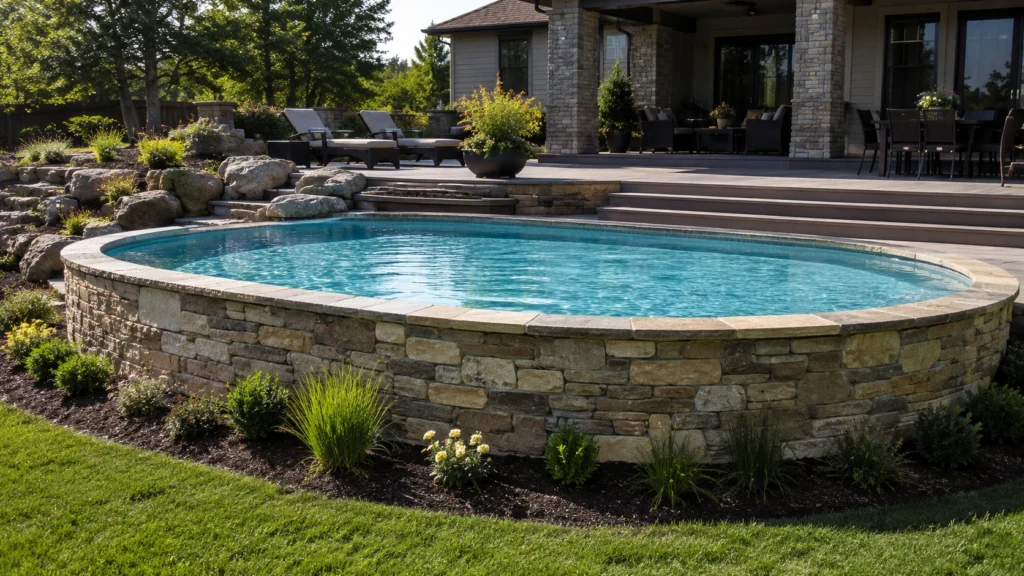 24. Stone Veneer Panels Around the Pool Base