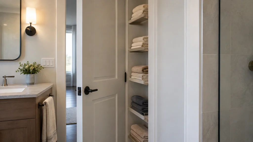 11. Shallow Shelves Behind the Bathroom Door