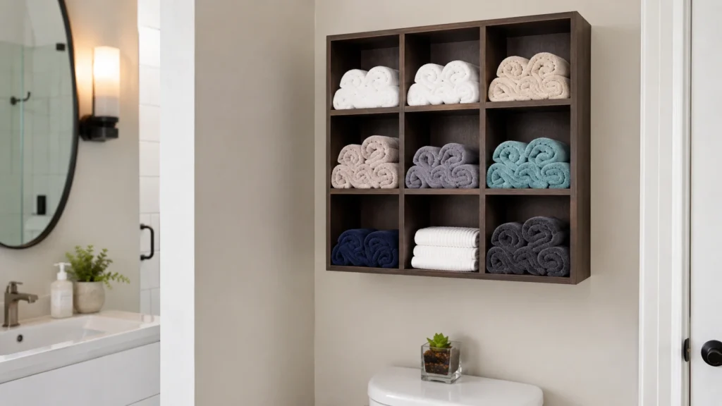 12. Wall-Mounted Towel Cubbies for Tight Spaces