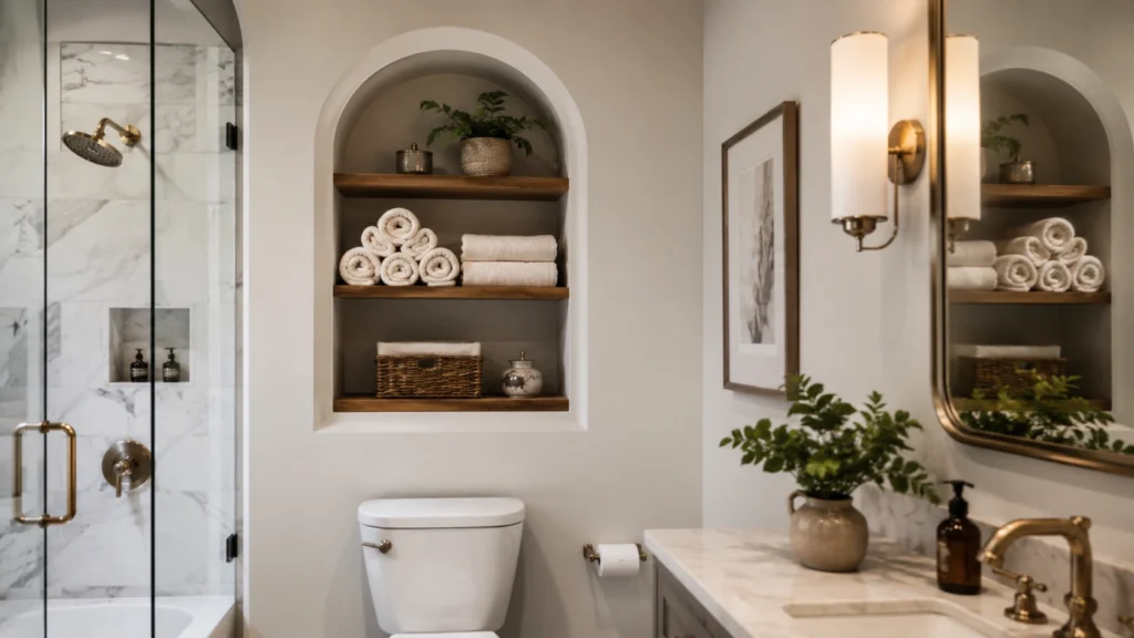 17. Arched Over-the-Toilet Shelves for Guest Towels