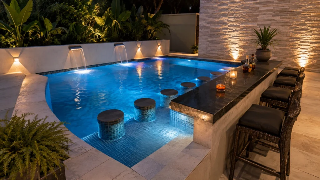 15. Corner Cocktail Pool With a Built-In Bar Ledge