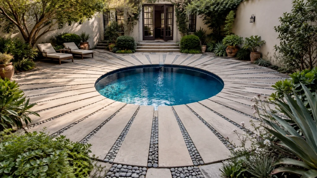 25. Small Round Pool With a Radial Deck Pattern