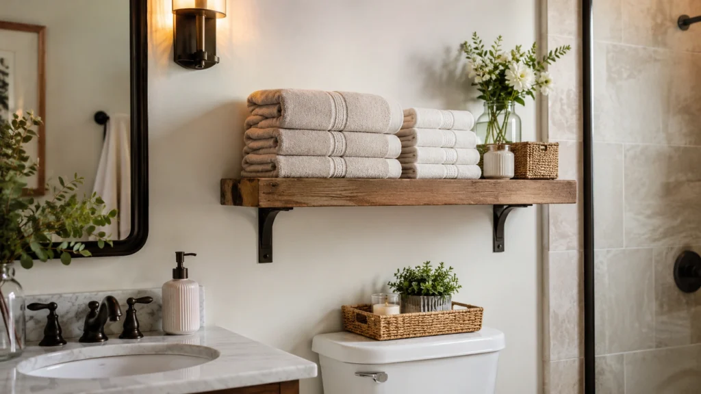 34. Guest Towel Shelf With Hand Towels and Washcloths