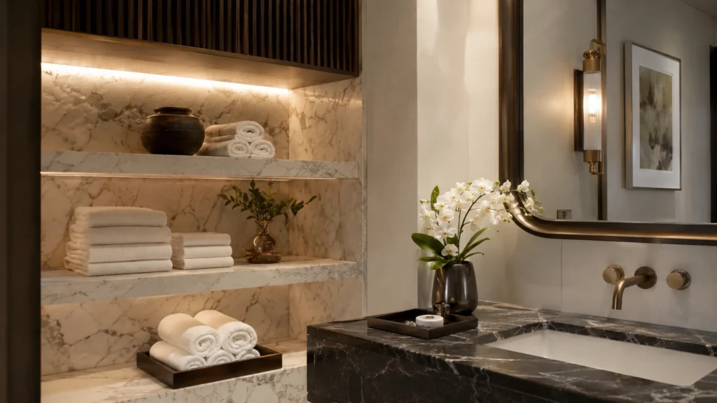 6. Marble Floating Shelves for Luxury Guest Towels