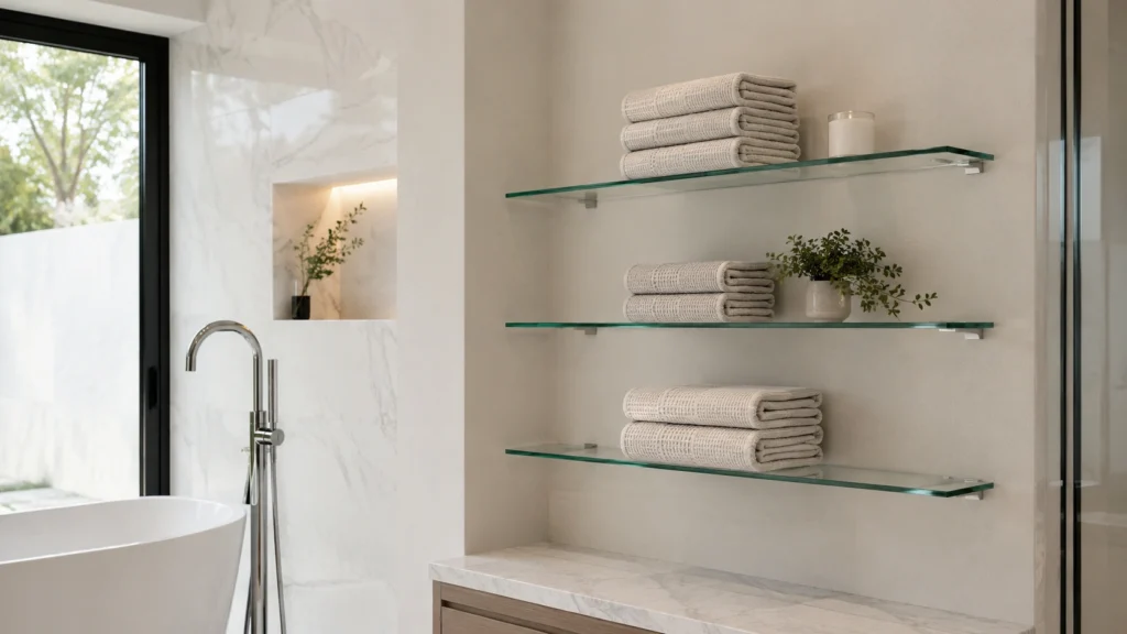 5. Glass Floating Shelves for Lightweight Hand Towels