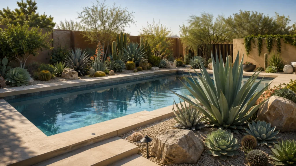 20. Xeriscaped Succulent Garden Around a Desert-Style Pool
