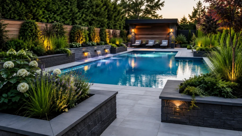 18. Raised Planter Beds Framing the Pool Deck