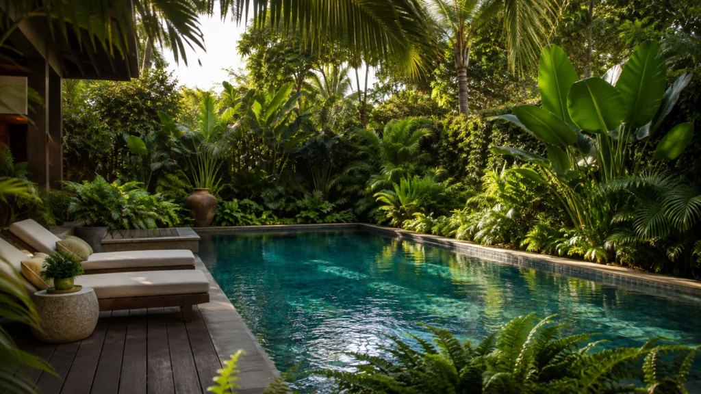 16. Layered Tropical Plantings Around the Pool Perimeter