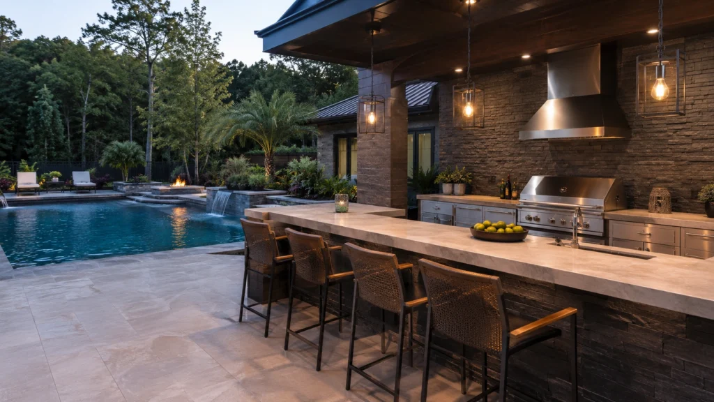 25. Outdoor Kitchen and Bar Adjacent to the Pool