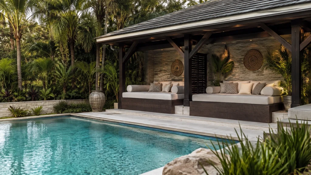 22. Shaded Cabana With Built-In Daybeds