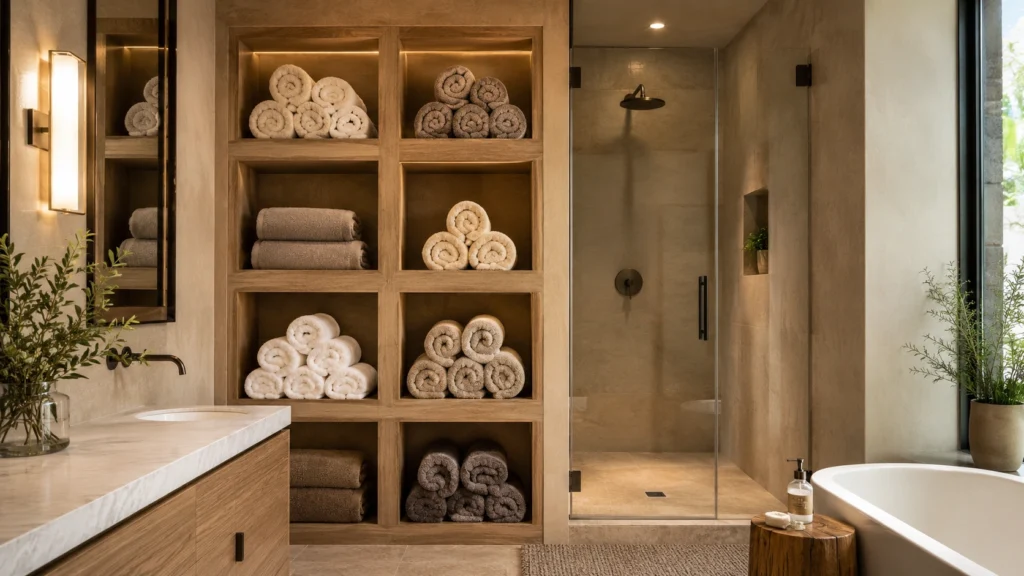 11. Rolled Towels Displayed in Open Square Cubbies