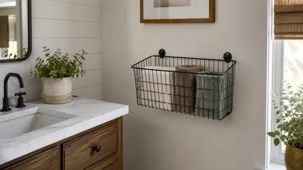 17. Wall-Mounted Wire Basket for Everyday Washcloths