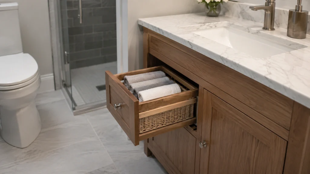 16. Pull-Out Washcloth Basket Inside the Vanity