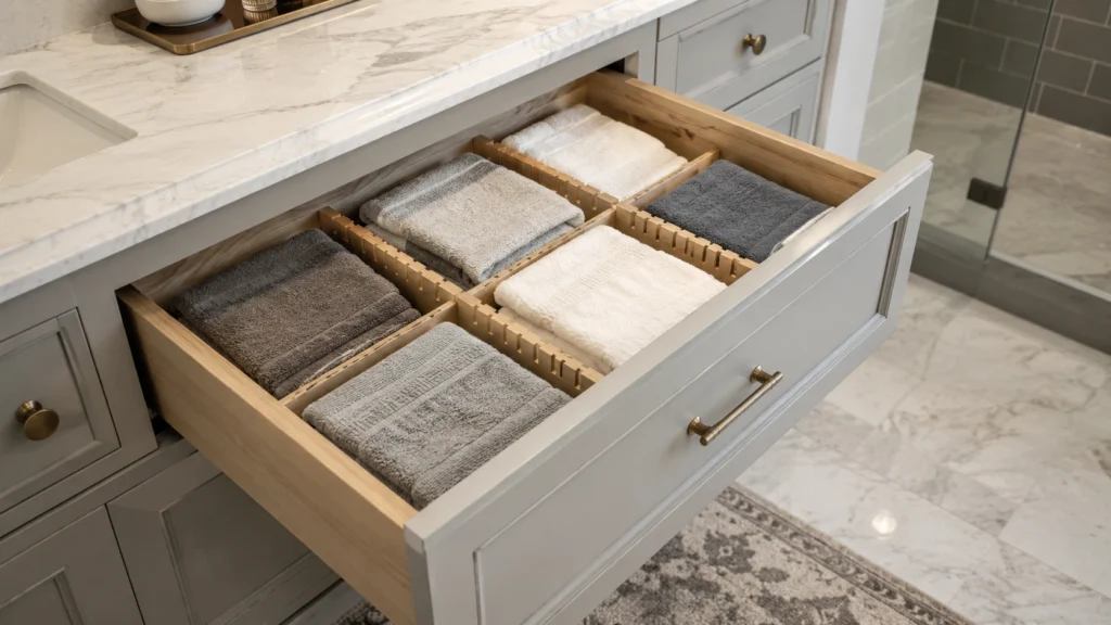 14. Washcloth Drawer With Adjustable Dividers