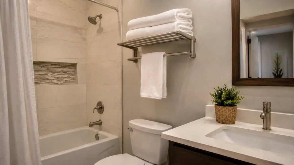 10. Wall-Mounted Hotel Shelf With a Hanging Bar