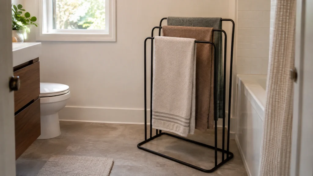 29. Freestanding Towel Rack for Rental Bathrooms