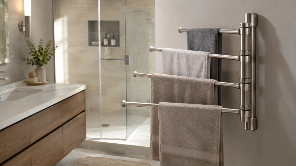 27. Swing-Arm Towel Rack With Multiple Rails
