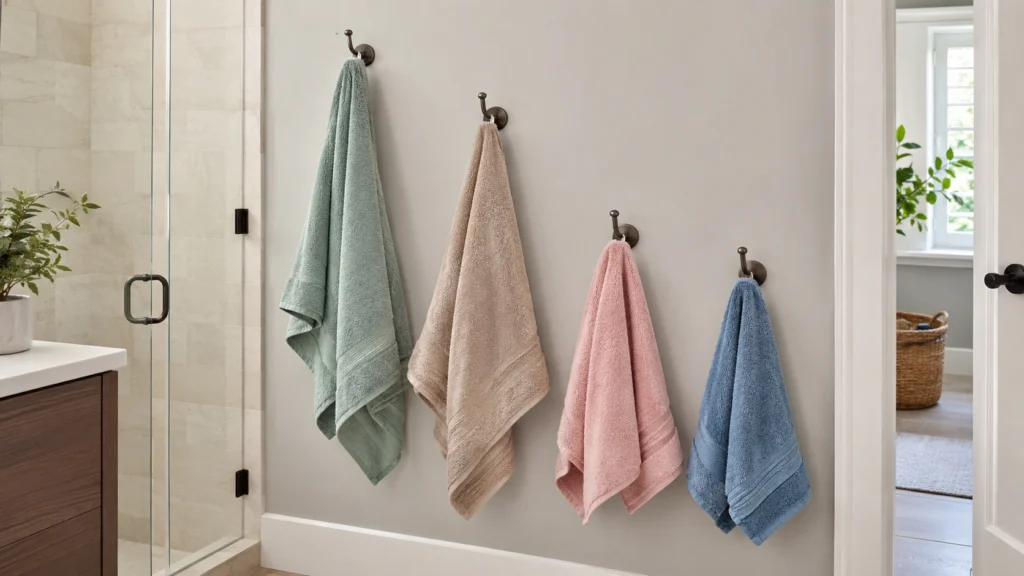 26. Staggered Wall Hooks for Family Towels