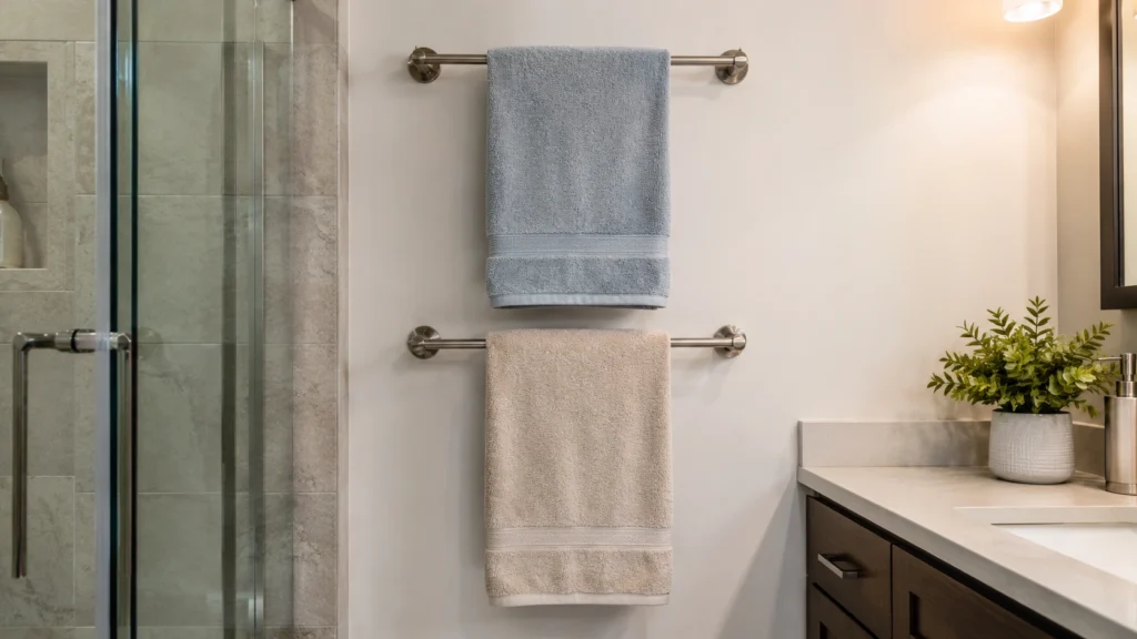 25. Double Towel Bars for Separate Bath Towels