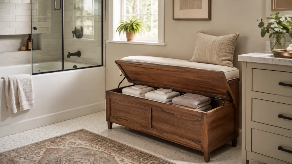 23. Bathroom Storage Bench With Towels Inside