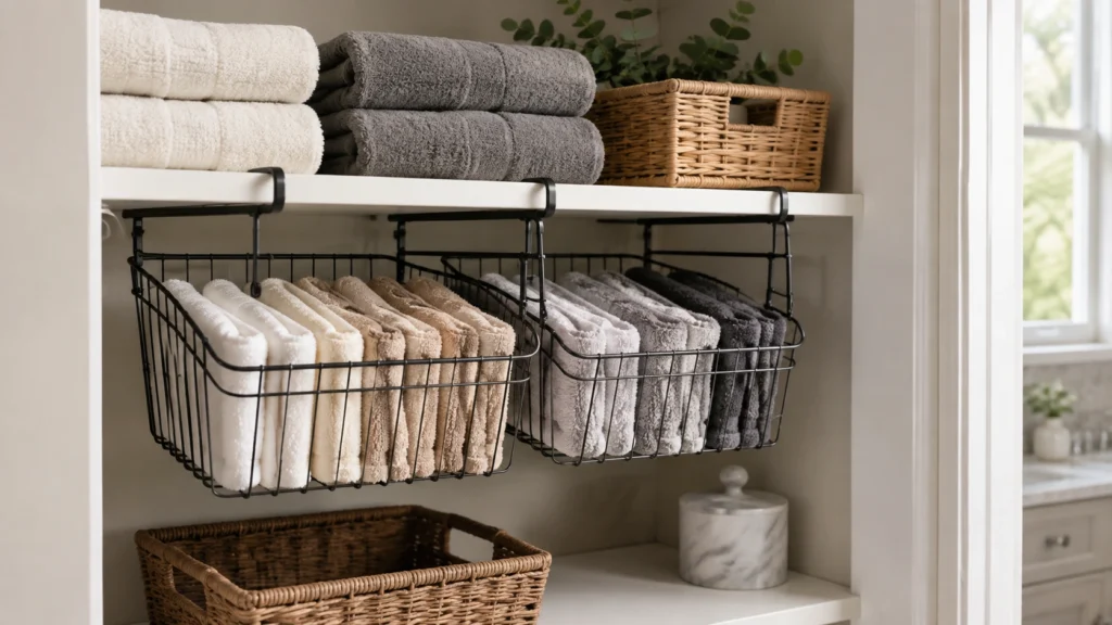 35. Under-Shelf Baskets for Washcloths and Hand Towels