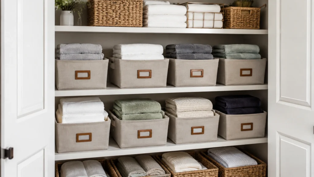 34. Labeled Backstock Bins for Extra Towels