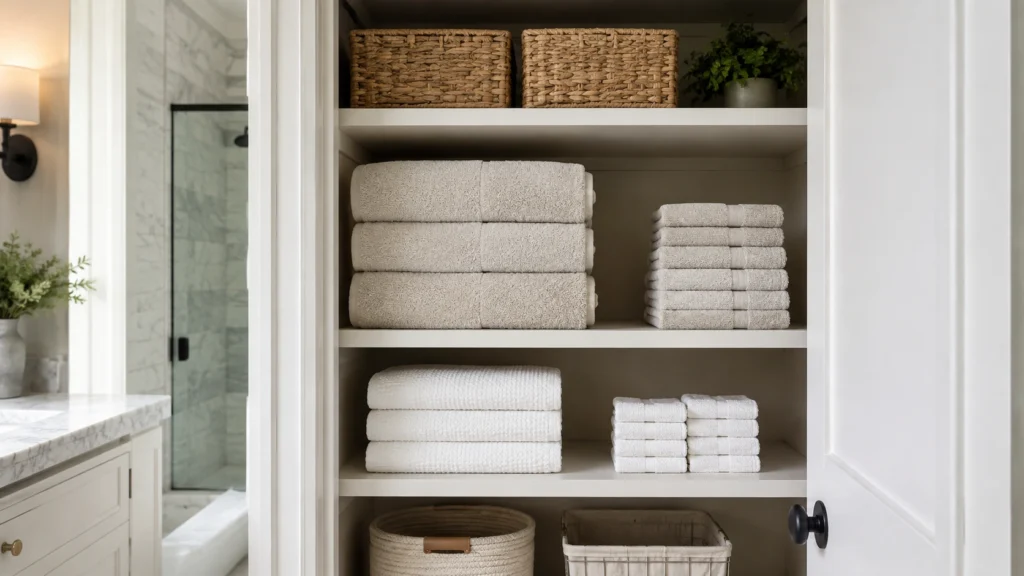33. Linen Closet Shelves Divided by Towel Size