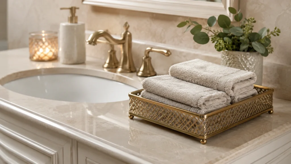 32. Guest Washcloth Tray Beside the Sink