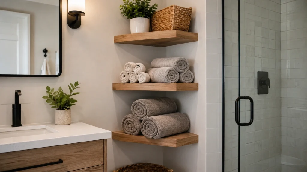 5. Corner Shelves for Rolled Towels