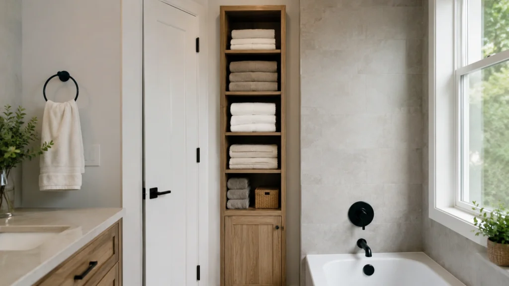 3. Floor-to-Ceiling Slim Linen Tower