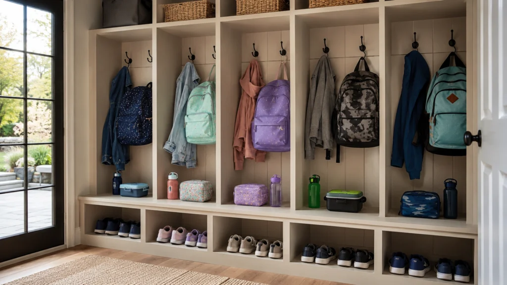 1. Individual Entryway Cubbies for Each Child Back-to-School Entryway Organization Ideas