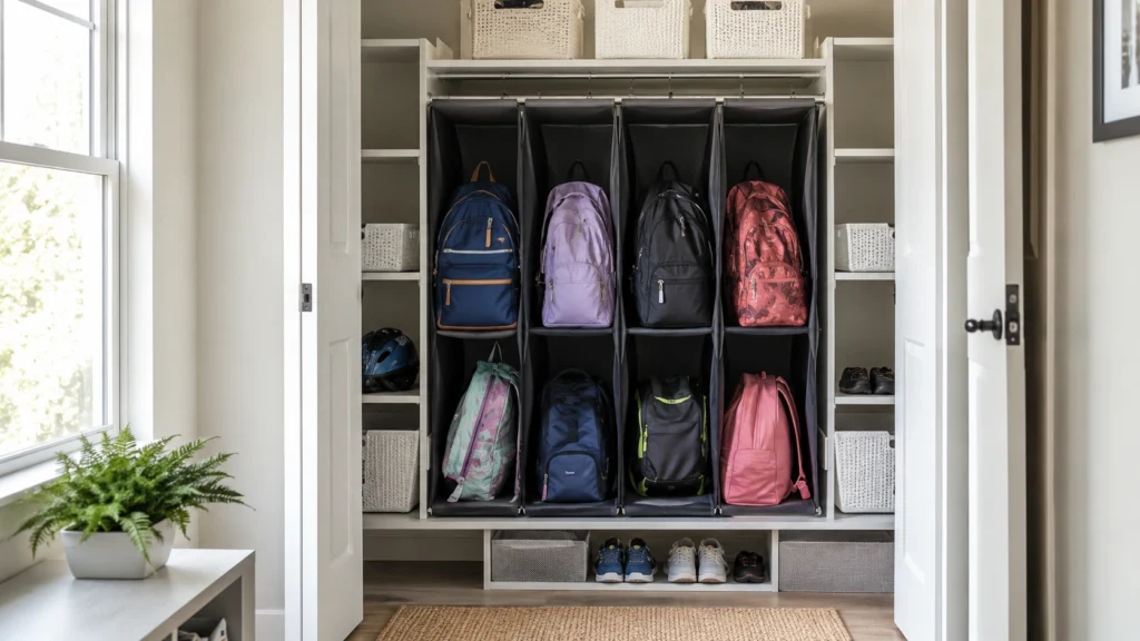 19. Closet Hanging Organizer for Backpacks and Activity Bags
