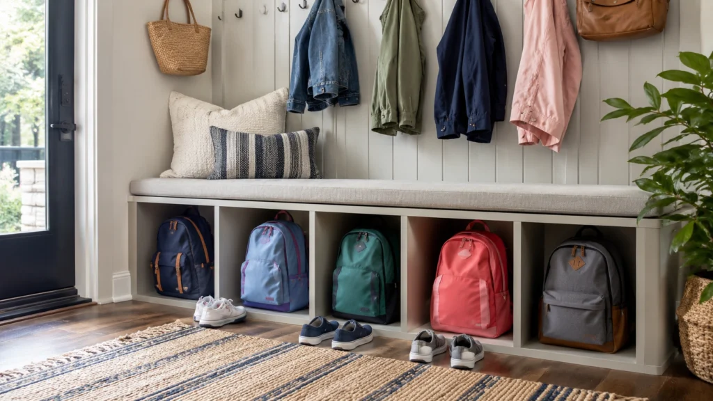 17. Under-Bench Compartments for School Backpacks