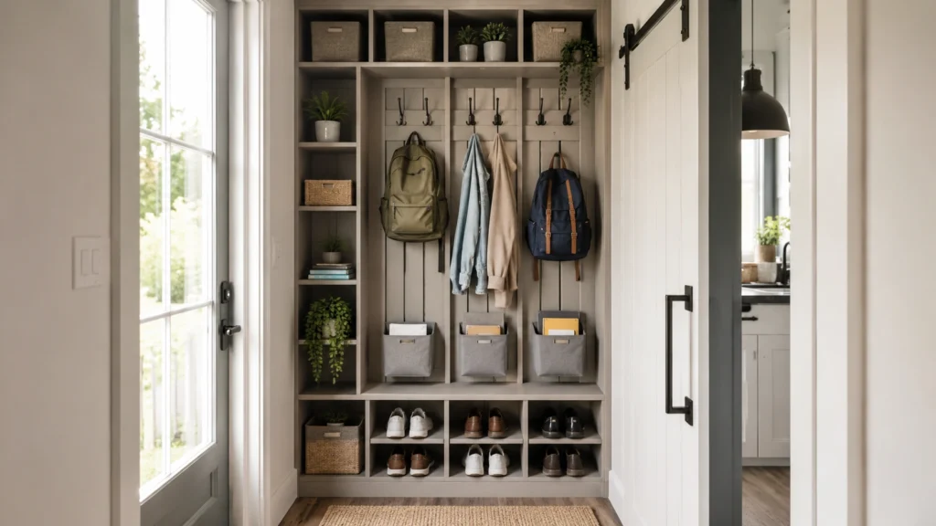 10. Small Entryway Wall With Vertical School Storage