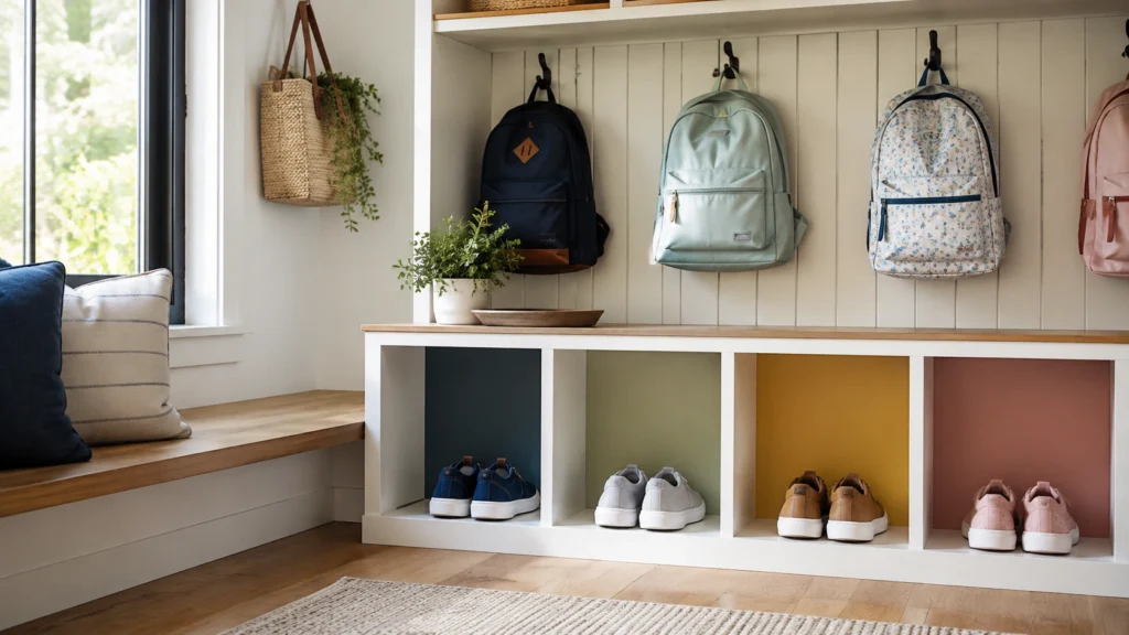 29. Open Shoe Shelf With a Daily Pair Assigned to Each Child