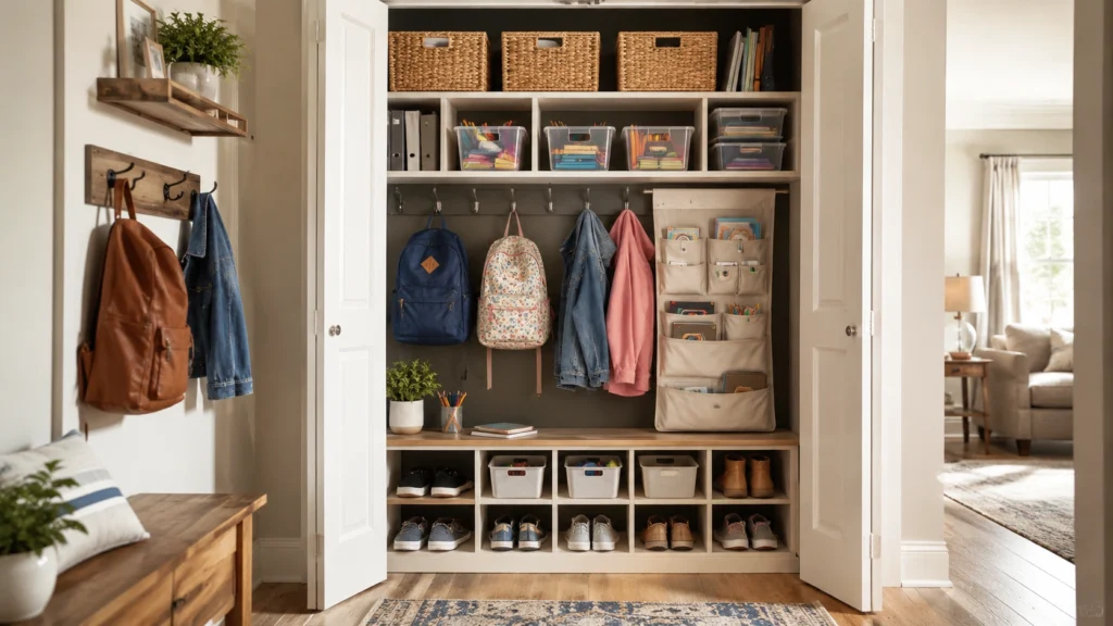 9. Entryway Closet Converted Into a School Organization Zone