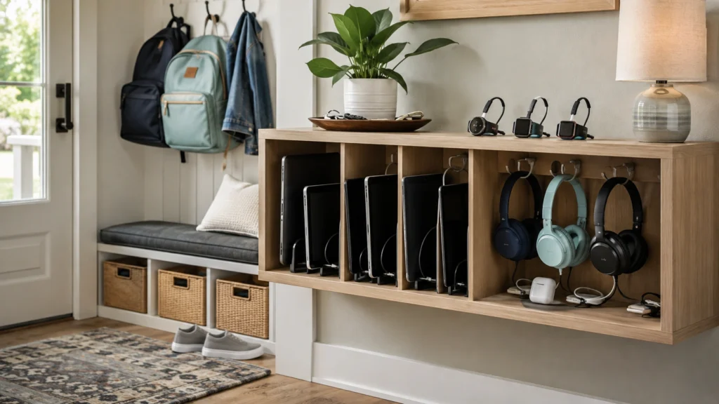 39. Charging Shelf for School Devices and Headphones