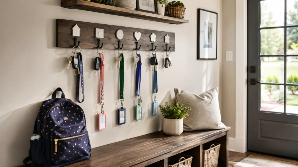35. Key and School ID Holder With Labeled Hooks