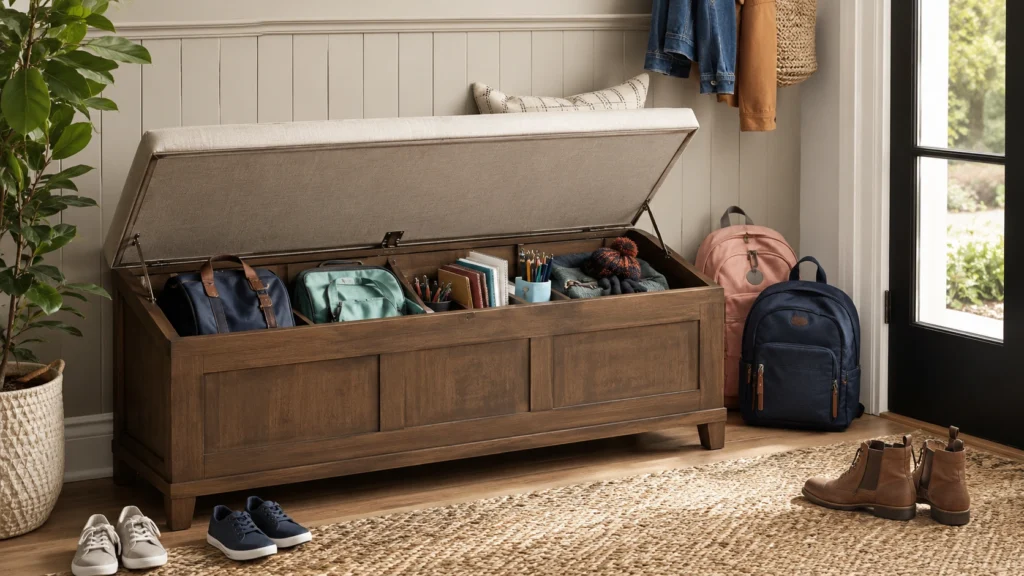 3. Entryway Bench With Hidden School Storage