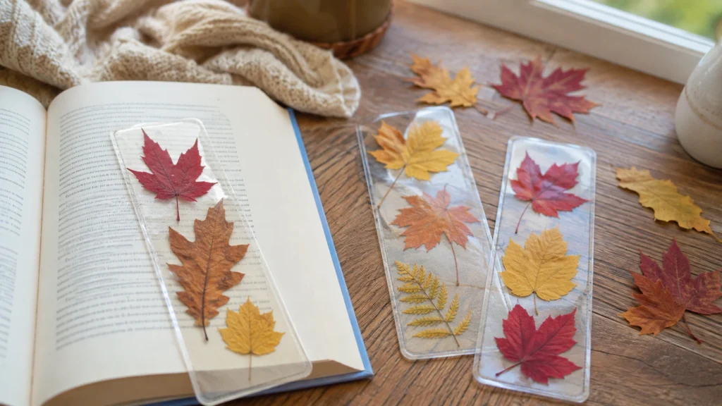1. Pressed Leaf Bookmarks fall crafts for adults