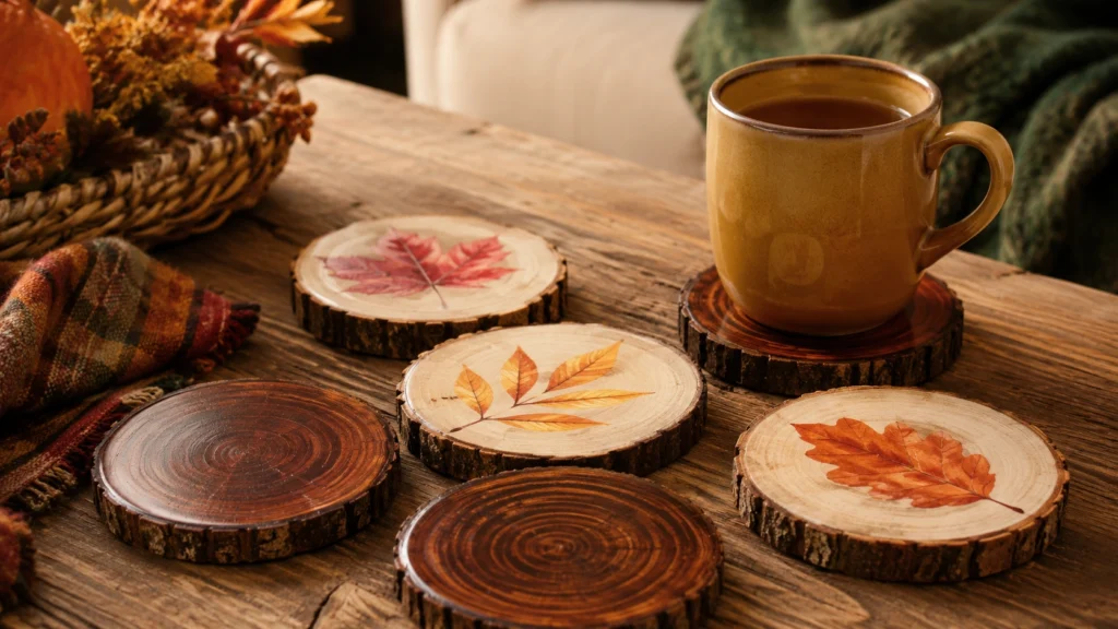10. Fall Coasters From Wood Slices