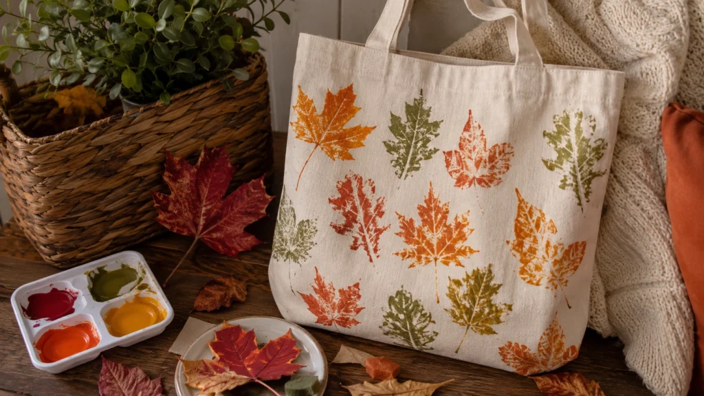 29. Fall Leaf Stamped Tote Bag